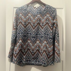 Moa Moa Long Sleeve Boxy Blouse in Blue and Orange